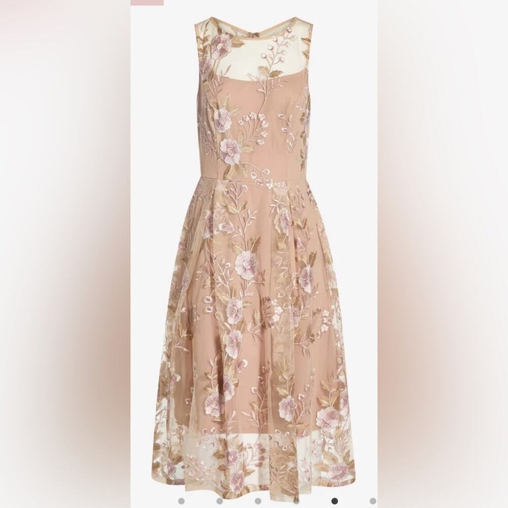 Adrianna Papell size 4 FLORAL EMBROIDERED FLARED DRESS NWT - Picture 5 of 14